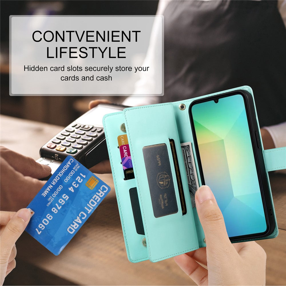 Samsung Galaxy A08 5G / A08 4G / A07 5G / A07 4G / A07s 4G-cover med lynlås, pung, læder og remme
