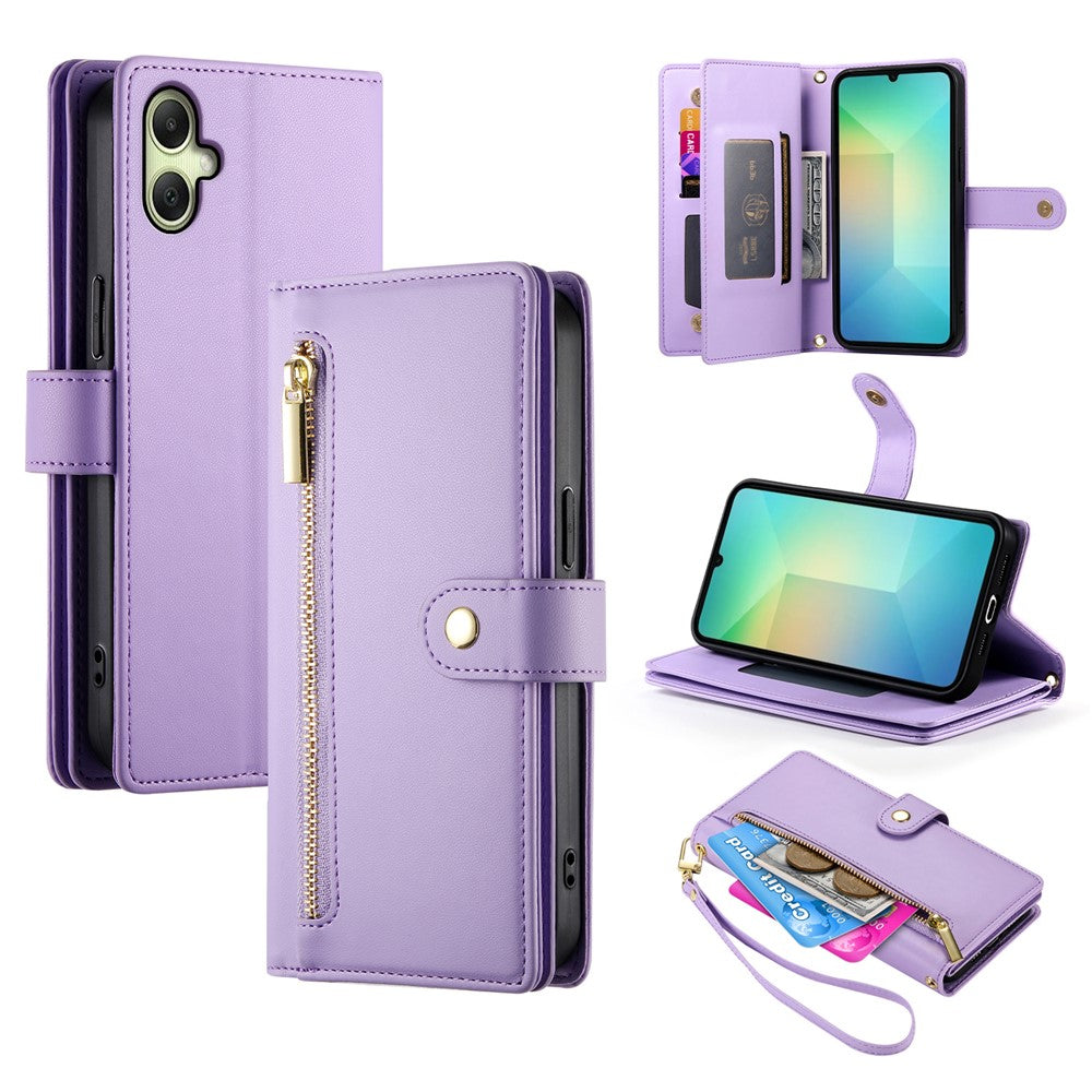 Samsung Galaxy A08 5G / A08 4G / A07 5G / A07 4G / A07s 4G-cover med lynlås, pung, læder og remme