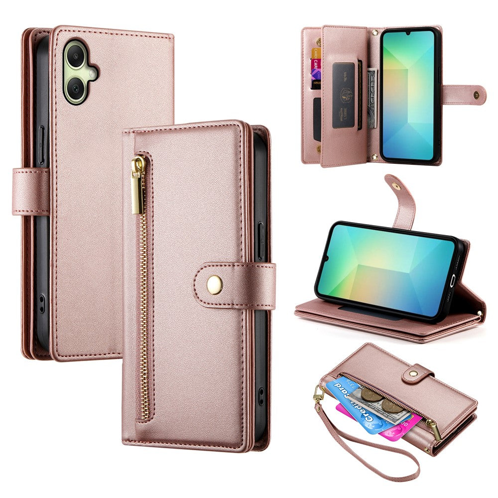 Samsung Galaxy A08 5G / A08 4G / A07 5G / A07 4G / A07s 4G-cover med lynlås, pung, læder og remme