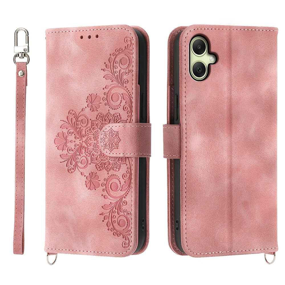 For Samsung Galaxy A08 5G / A08 4G / A07 5G / A07 4G Case Flower Pattern PU Leather Wallet Phone Cover with Strap