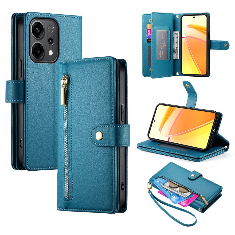 Til Oppo Reno14 F 5G Cover Med Lynlåslomme Pung Læder Telefoncover med Remme
