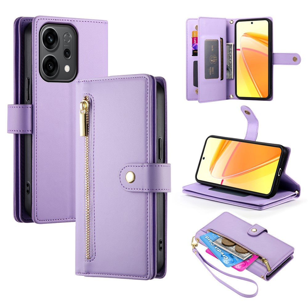 Til Oppo Reno14 F 5G Cover Med Lynlåslomme Pung Læder Telefoncover med Remme