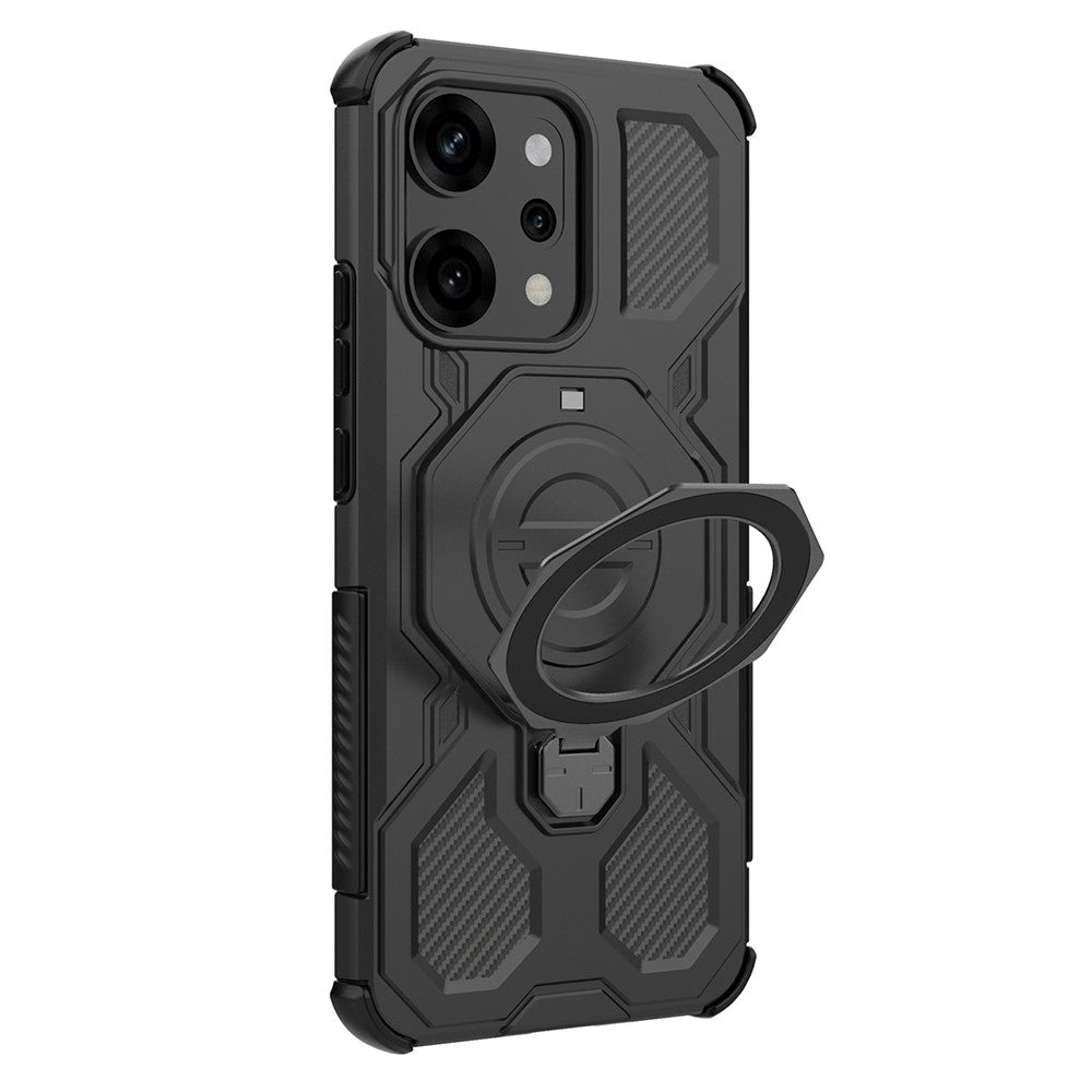 For Oppo Reno14 Pro 5G (Global) Magnetic Case Rotating Metal Kickstand PC + TPU Phone Back Cover
