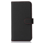 For iPhone 14  /  13 Stand Case Litchi Texture Genuine Cow Leather Wallet Phone Cover RFID Blocking