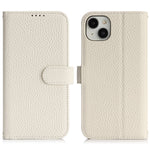 For iPhone 14  /  13 Stand Case Litchi Texture Genuine Cow Leather Wallet Phone Cover RFID Blocking