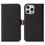 iPhone 13 Pro Max / 12 Pro Max Stativskal Litchitextur Äkta Koläder Plånboksfodral mobilskal RFID-blockerande