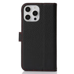 For iPhone 13 Pro Max  /  12 Pro Max Stand Case Litchi Texture Genuine Cow Leather Wallet Phone Cover RFID Blocking