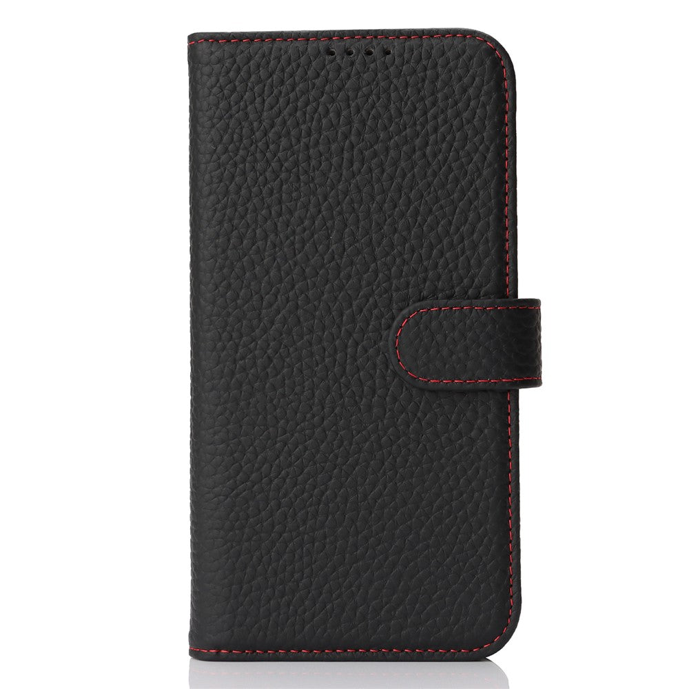 For iPhone 13 Pro Max  /  12 Pro Max Stand Case Litchi Texture Genuine Cow Leather Wallet Phone Cover RFID Blocking