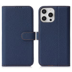 For iPhone 13 Pro Max  /  12 Pro Max Stand Case Litchi Texture Genuine Cow Leather Wallet Phone Cover RFID Blocking