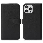For iPhone 13 Pro Max  /  12 Pro Max Stand Case Litchi Texture Genuine Cow Leather Wallet Phone Cover RFID Blocking