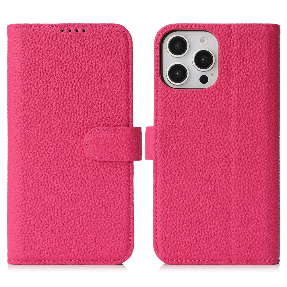 For iPhone 13 Pro Max  /  12 Pro Max Stand Case Litchi Texture Genuine Cow Leather Wallet Phone Cover RFID Blocking
