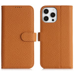 For iPhone 13 Pro Max  /  12 Pro Max Stand Case Litchi Texture Genuine Cow Leather Wallet Phone Cover RFID Blocking