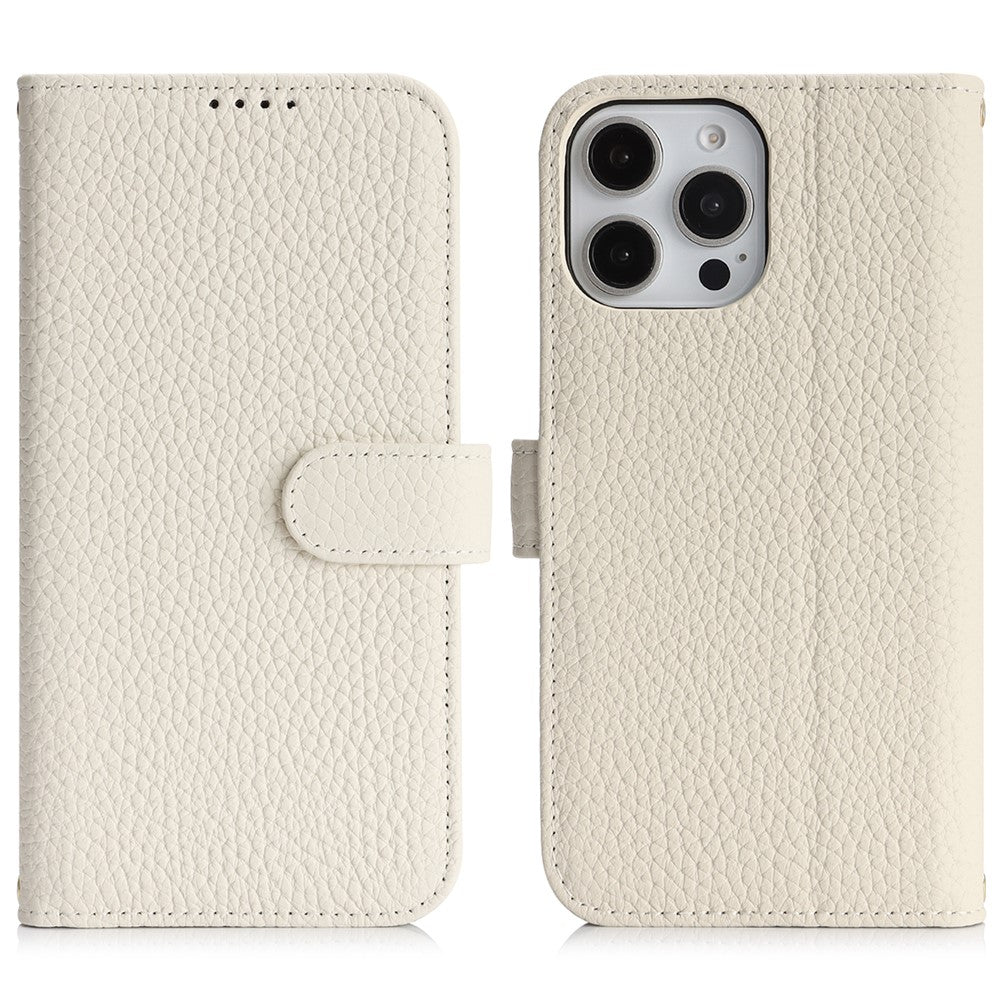 iPhone 13 Pro Max / 12 Pro Max Stativskal Litchitextur Äkta Koläder Plånboksfodral mobilskal RFID-blockerande