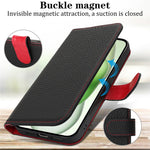 For iPhone 15 Plus / 14 Plus Stand Case Litchi Texture Genuine Cow Leather Wallet Phone Cover RFID Blocking