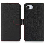 Til iPhone 17e / 16e Stand Cover Litchi Texture Ægte Koskind Læder Pung Telefoncover RFID Blokerende