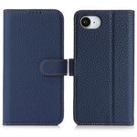 Til iPhone 17e / 16e Stand Cover Litchi Texture Ægte Koskind Læder Pung Telefoncover RFID Blokerende