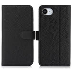 Til iPhone 17e / 16e Stand Cover Litchi Texture Ægte Koskind Læder Pung Telefoncover RFID Blokerende