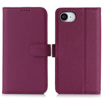 Til iPhone 17e / 16e Stand Cover Litchi Texture Ægte Koskind Læder Pung Telefoncover RFID Blokerende