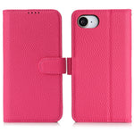 Til iPhone 17e / 16e Stand Cover Litchi Texture Ægte Koskind Læder Pung Telefoncover RFID Blokerende