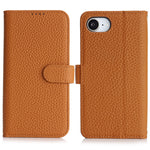 Til iPhone 17e / 16e Stand Cover Litchi Texture Ægte Koskind Læder Pung Telefoncover RFID Blokerende