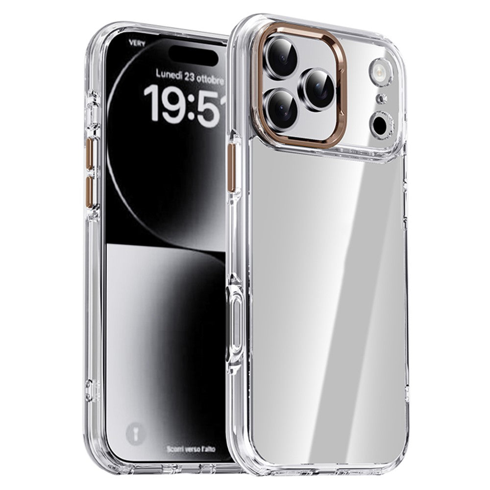 IPAKY For iPhone 17 Pro Max Clear Case Metal Lens Frame Shockproof TPU Phone Cover