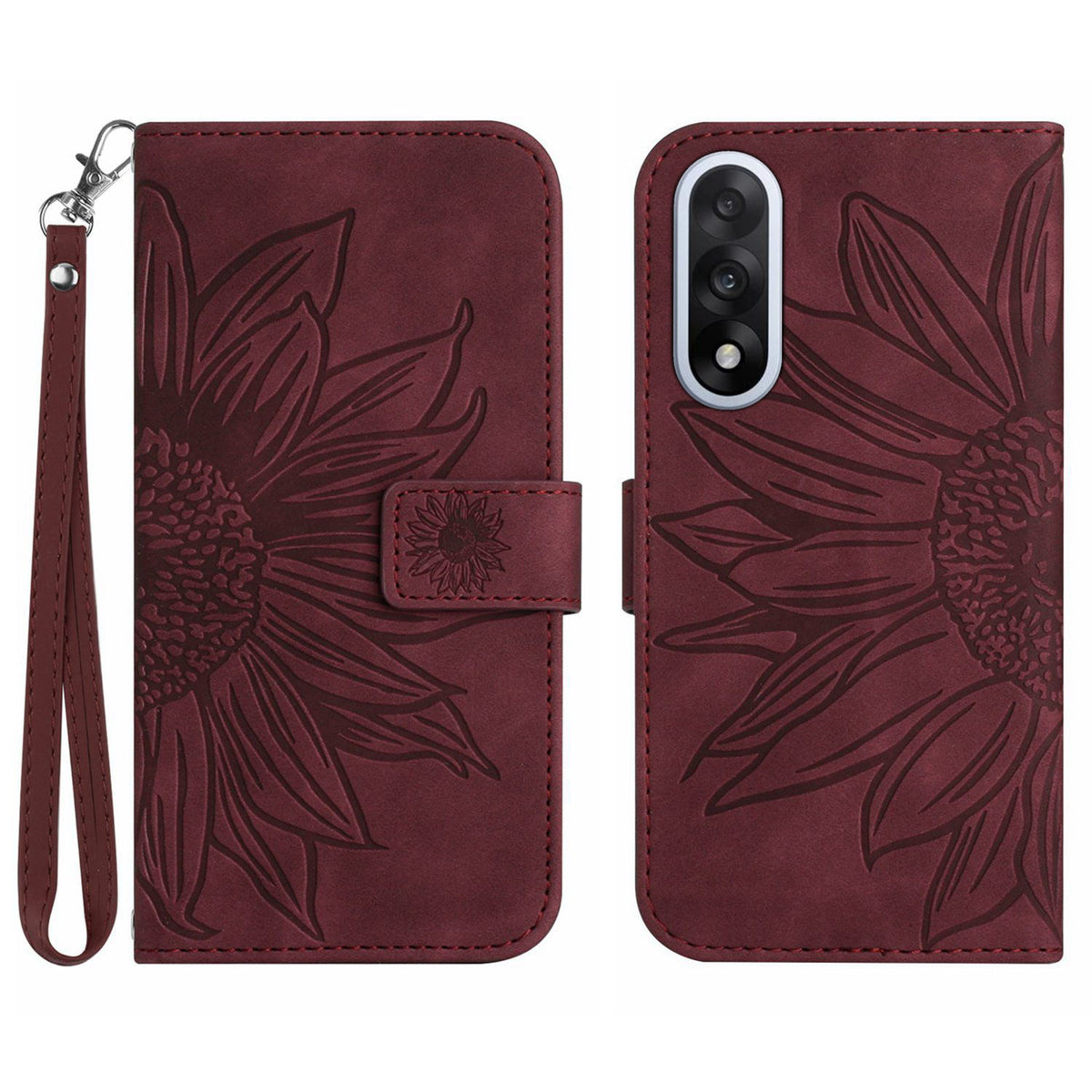 OnePlus Nord 5 5G-skal Sunflower Imprint Läderplånbok med handledsrem