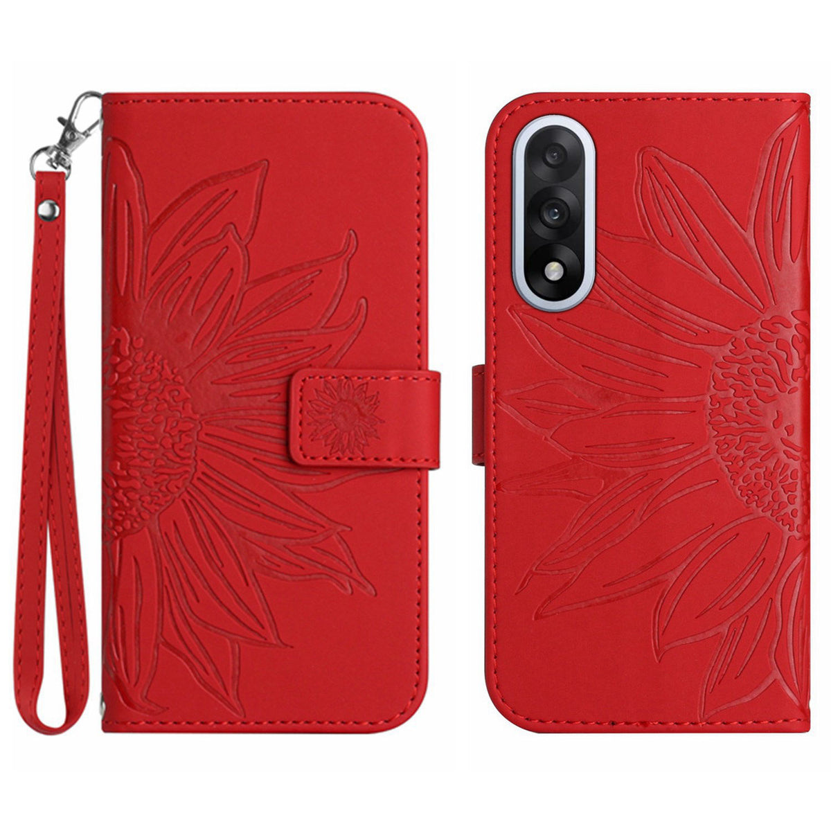 OnePlus Nord 5 5G-skal Sunflower Imprint Läderplånbok med handledsrem