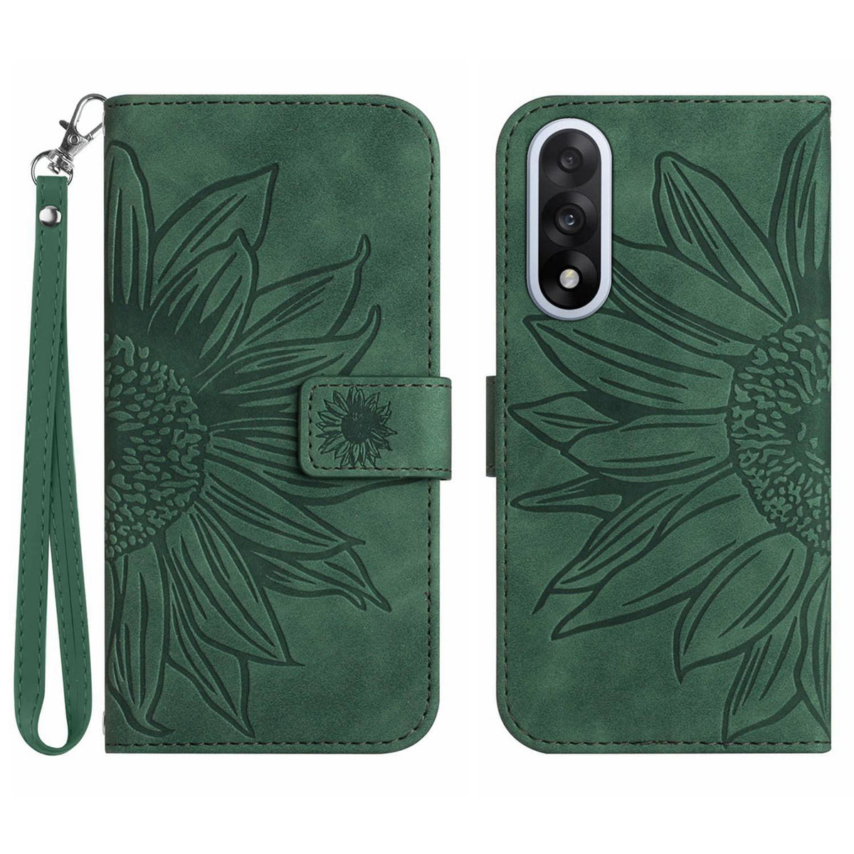 OnePlus Nord 5 5G-skal Sunflower Imprint Läderplånbok med handledsrem