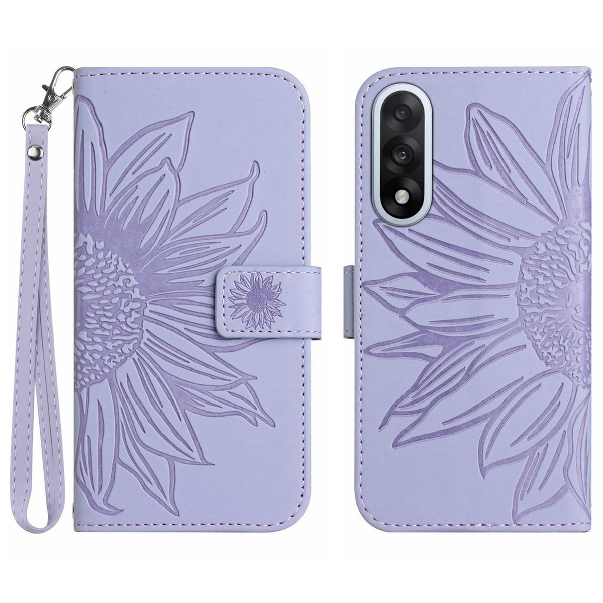 OnePlus Nord 5 5G-skal Sunflower Imprint Läderplånbok med handledsrem