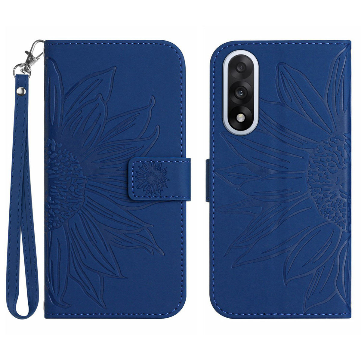 OnePlus Nord 5 5G-skal Sunflower Imprint Läderplånbok med handledsrem