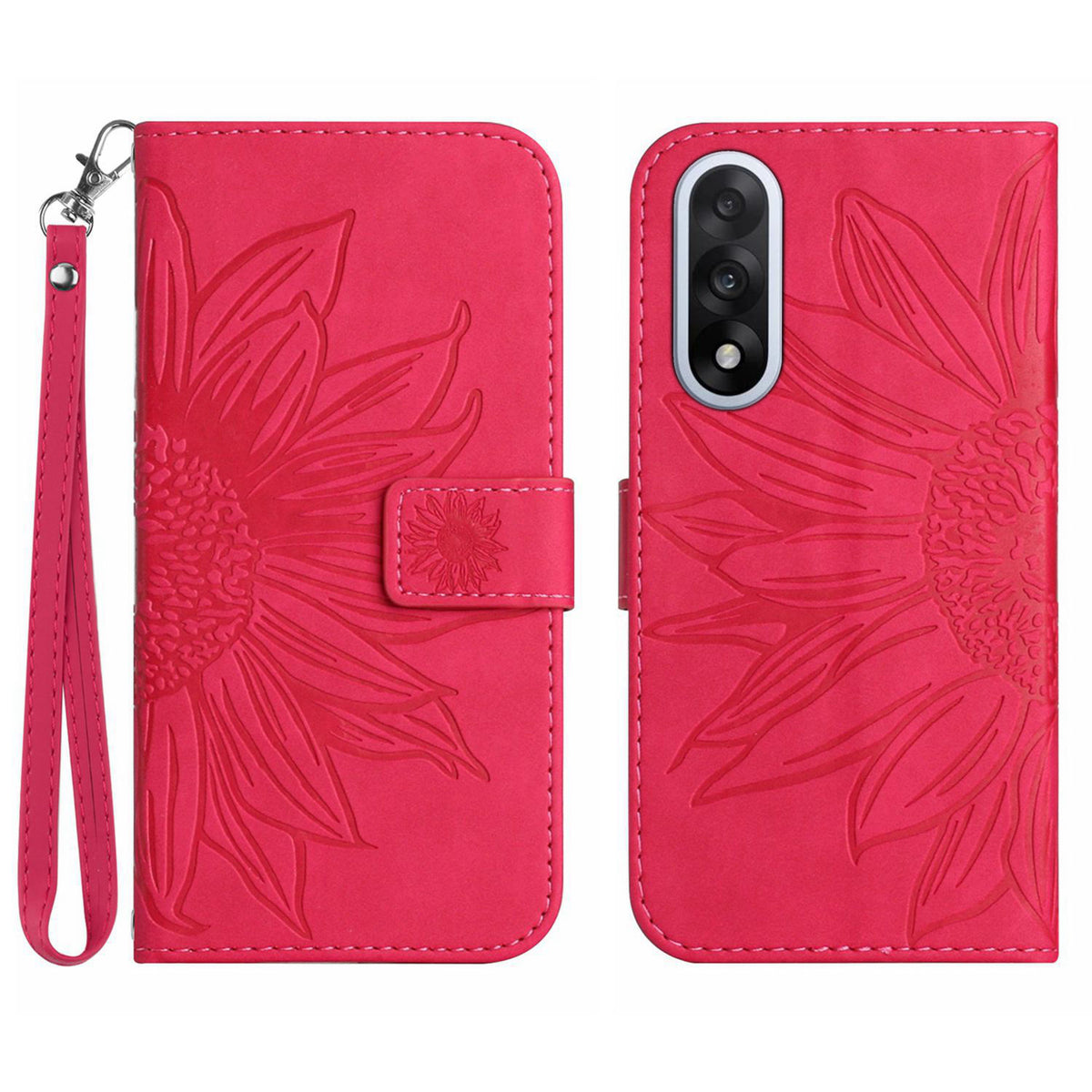 OnePlus Nord 5 5G-skal Sunflower Imprint Läderplånbok med handledsrem