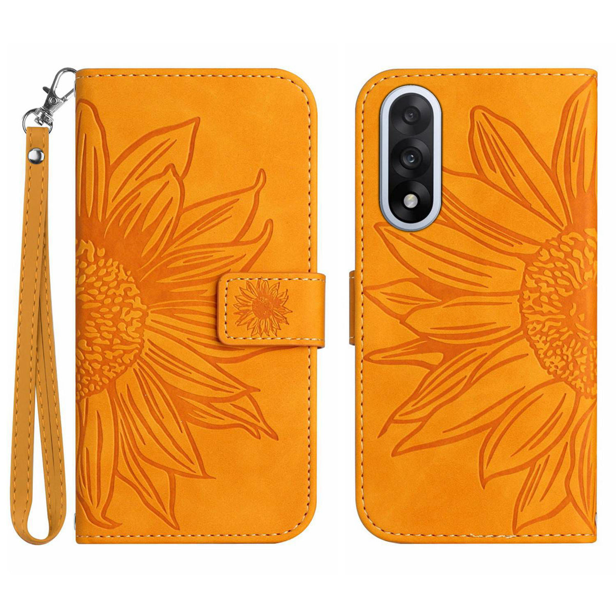 OnePlus Nord 5 5G-skal Sunflower Imprint Läderplånbok med handledsrem
