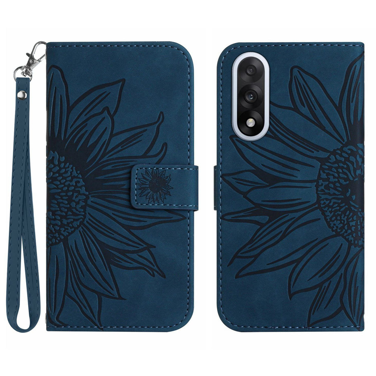 OnePlus Nord 5 5G-skal Sunflower Imprint Läderplånbok med handledsrem
