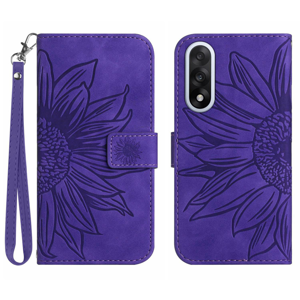 OnePlus Nord 5 5G-skal Sunflower Imprint Läderplånbok med handledsrem