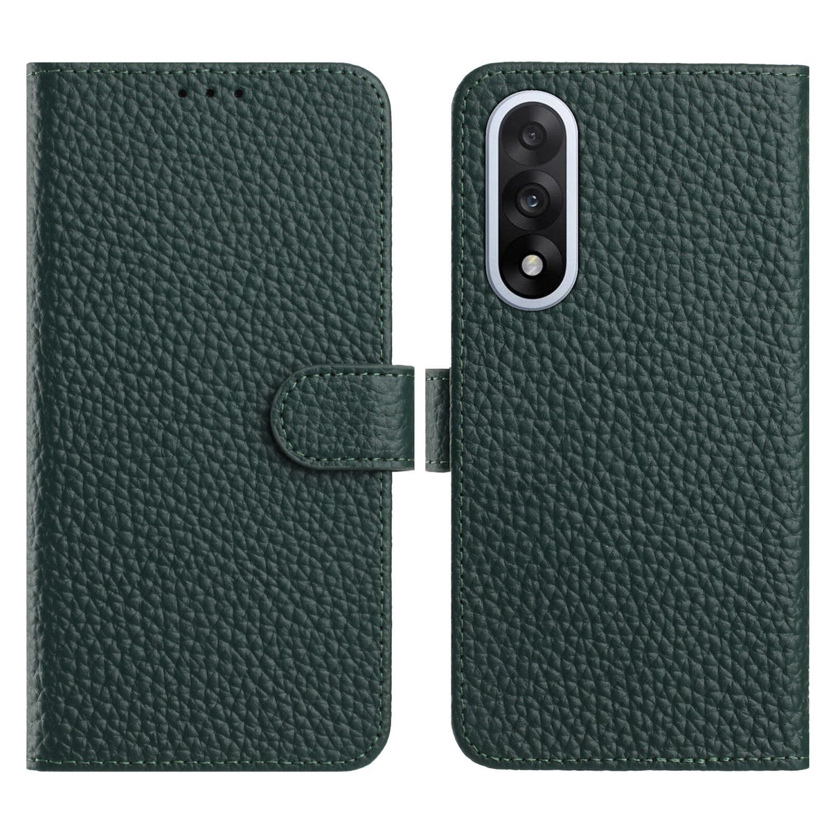 OnePlus Nord 5 5G Plånboksfodral med stativ i litchitextur i äkta nötläder.