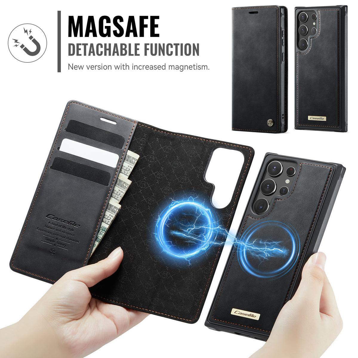 CASEME Til Samsung Galaxy S22 Ultra 5G Cover C49 Magnetisk Cover RFID-blokerende Aftagelig Pung Læder Telefoncover