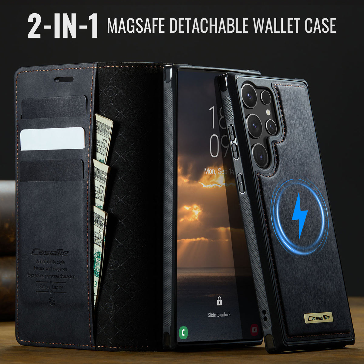 CASEME For Samsung Galaxy S23 Ultra Case C49 Magnetic Case RFID Blocking Detachable Wallet Leather Phone Cover