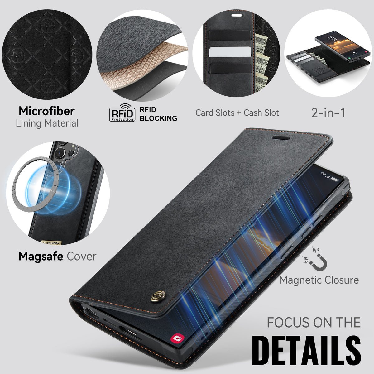 CASEME For Samsung Galaxy S23 Ultra Case C49 Magnetic Case RFID Blocking Detachable Wallet Leather Phone Cover