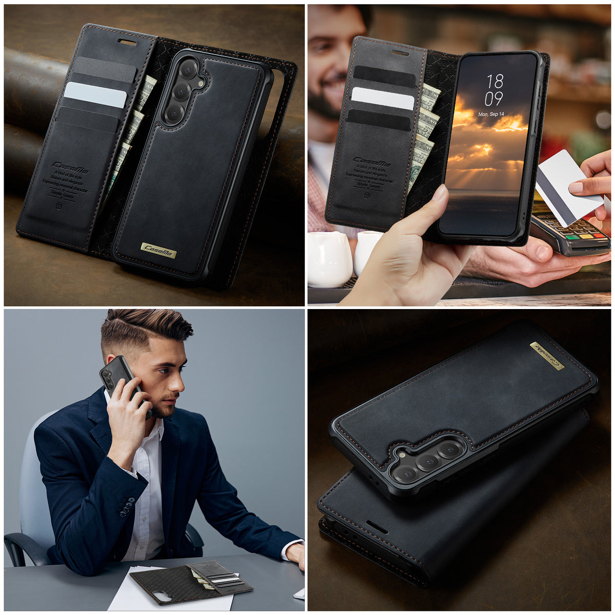 CASEME till Samsung Galaxy S24 FE fodral C49 Magnetiskt fodral RFID-blockerande avtagbart plånboksfodral i läder