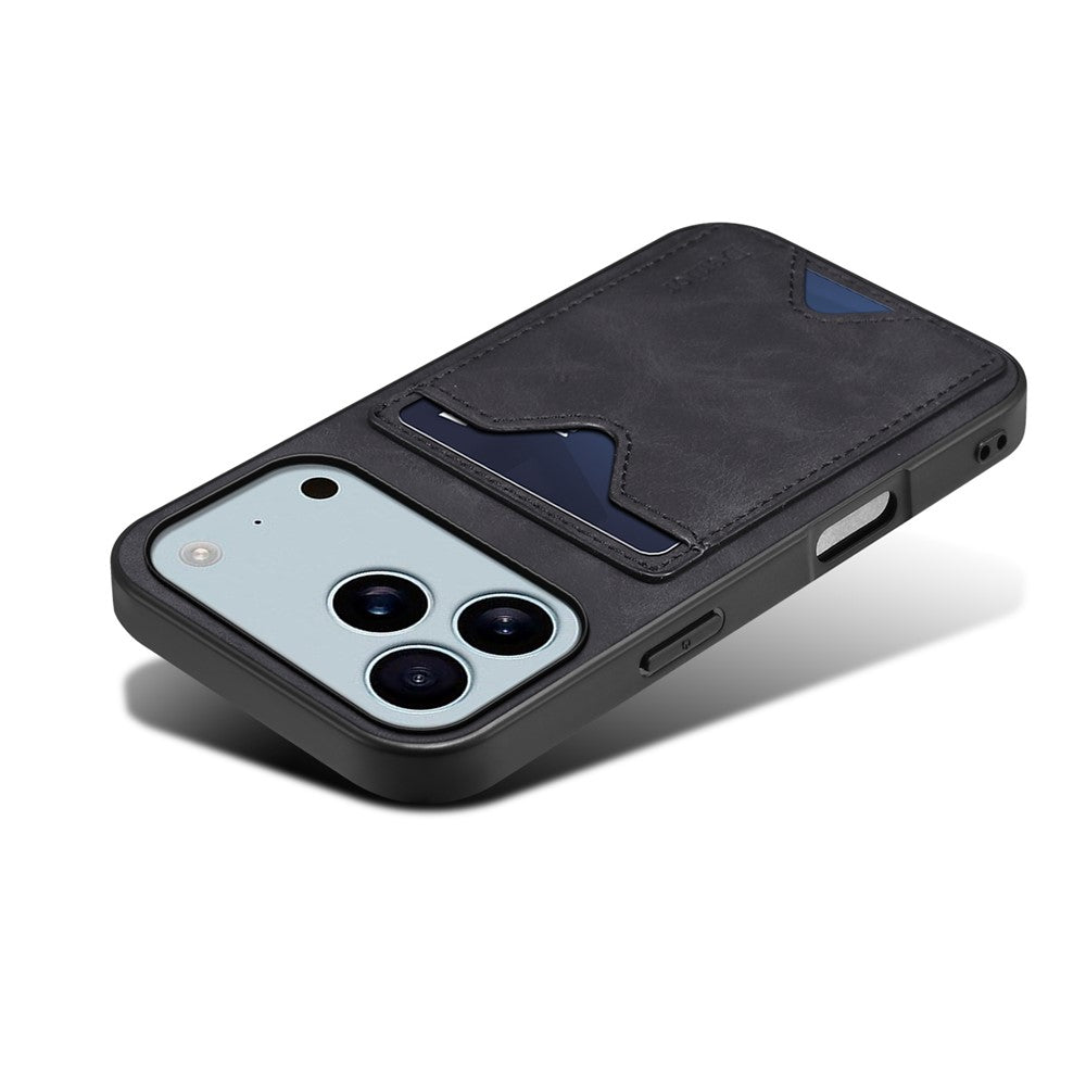 DENIOR For iPhone 17 Pro Case Card Holder Kickstand Leather + PC + TPU Phone Cover