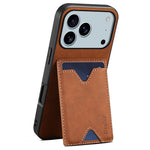 DENIOR For iPhone 17 Pro Case Card Holder Kickstand Leather + PC + TPU Phone Cover