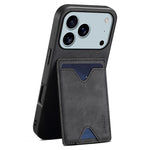 DENIOR For iPhone 17 Pro Max Case Card Holder Kickstand Leather + PC + TPU Phone Cover