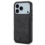 DENIOR For iPhone 17 Pro Max Case Card Holder Kickstand Leather + PC + TPU Phone Cover