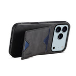 DENIOR For iPhone 17 Pro Max Case Card Holder Kickstand Leather + PC + TPU Phone Cover