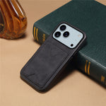 DENIOR For iPhone 17 Pro Max Case Card Holder Kickstand Leather + PC + TPU Phone Cover
