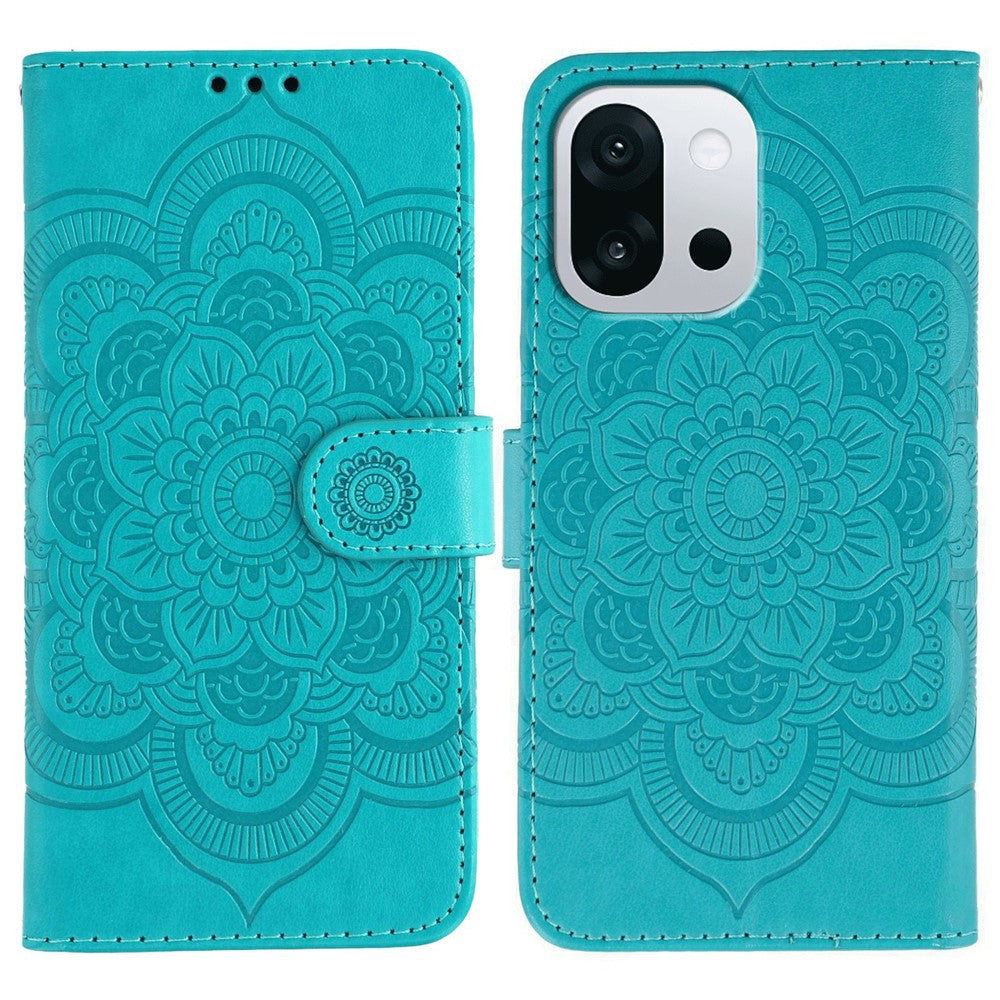 For OnePlus 13T 5G Case PU Leather Mandala Imprinted Design Wallet Phone Cover with Wrist Strap