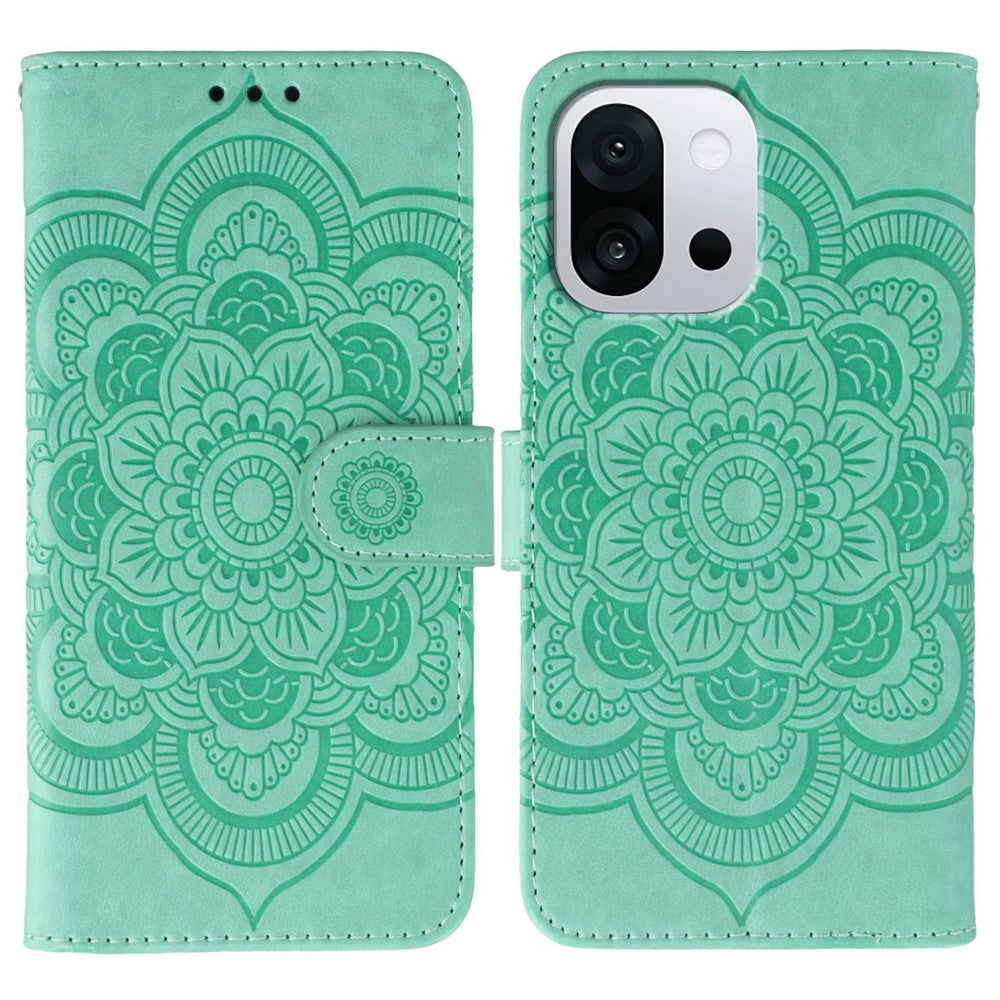 For OnePlus 13T 5G Case PU Leather Mandala Imprinted Design Wallet Phone Cover with Wrist Strap