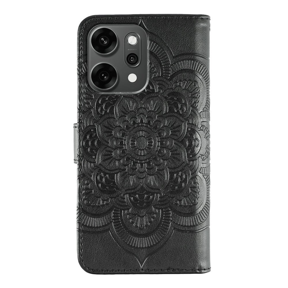 For Oppo Reno14 Pro 5G (Global) Case PU Leather Mandala Imprinted Design Wallet Phone Cover with Wrist Strap