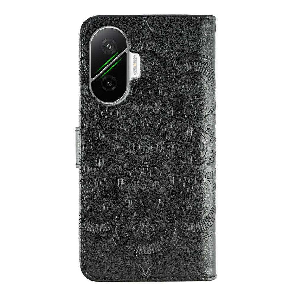 For Xiaomi Poco F7 5G / Redmi Turbo 4 Pro 5G Case PU Leather Mandala Imprinted Design Wallet Phone Cover with Wrist Strap