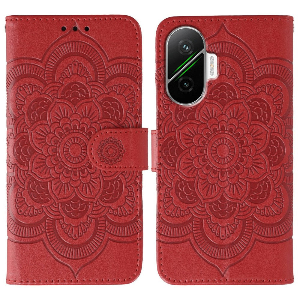 For Xiaomi Poco F7 5G / Redmi Turbo 4 Pro 5G Case PU Leather Mandala Imprinted Design Wallet Phone Cover with Wrist Strap